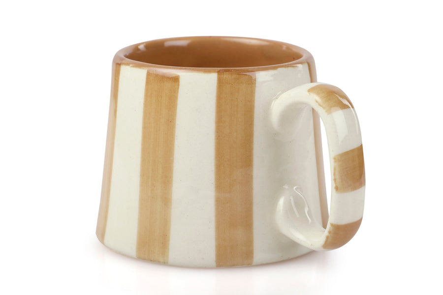 Handmade Ceramic Brown Stripe Coffee & Tea Mug (Set of 2)