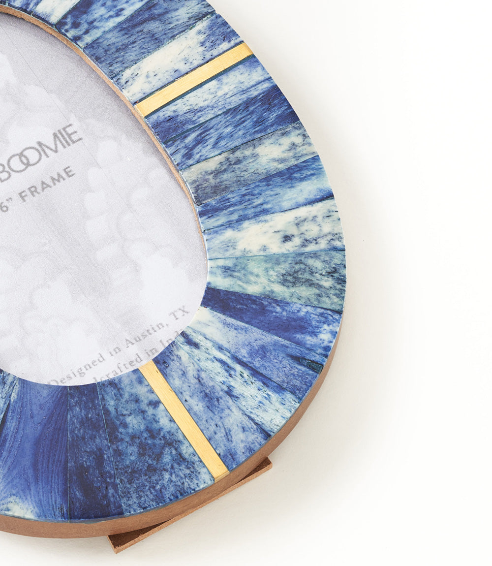 Artemis Indigo Oval Picture Frame - Carved Bone, (4" x 6")