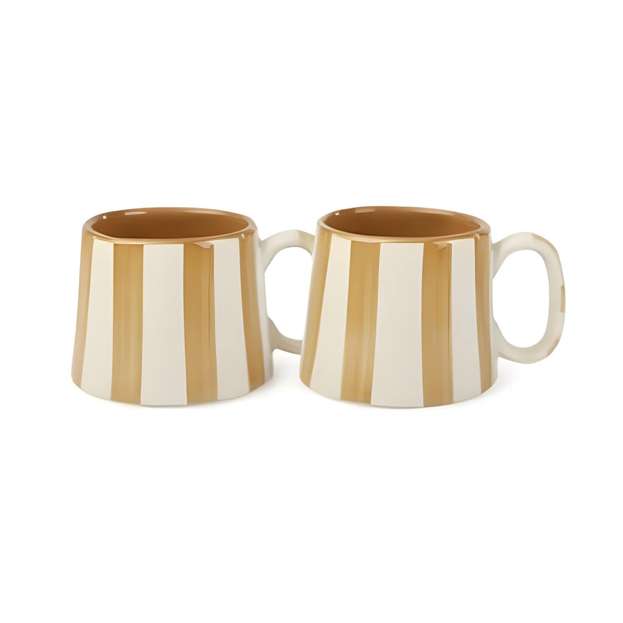 Handmade Ceramic Brown Stripe Coffee & Tea Mug (Set of 2)