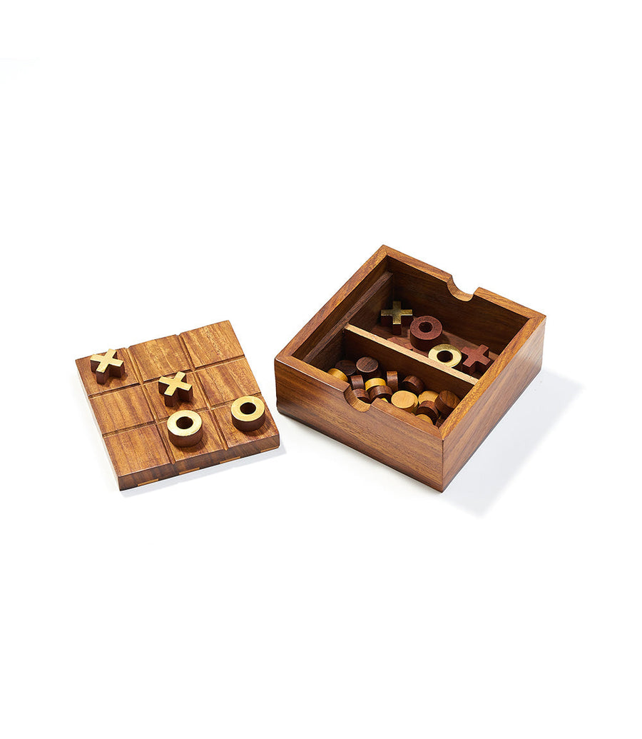 Handcrafted Rosewood 2-in-1 Game Set – Checkers & Tic-Tac-Toe