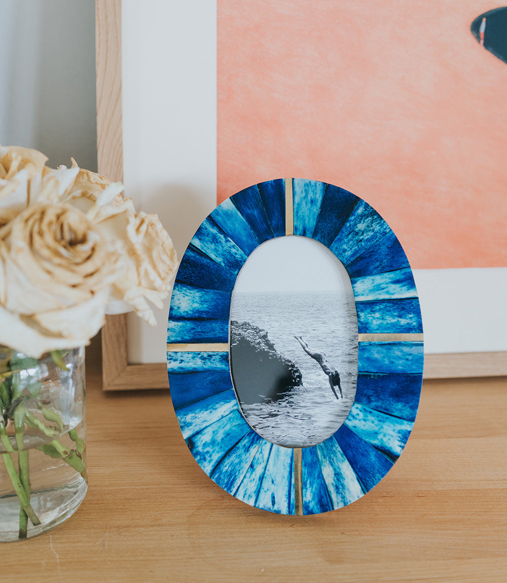 Artemis Indigo Oval Picture Frame - Carved Bone, (4" x 6")