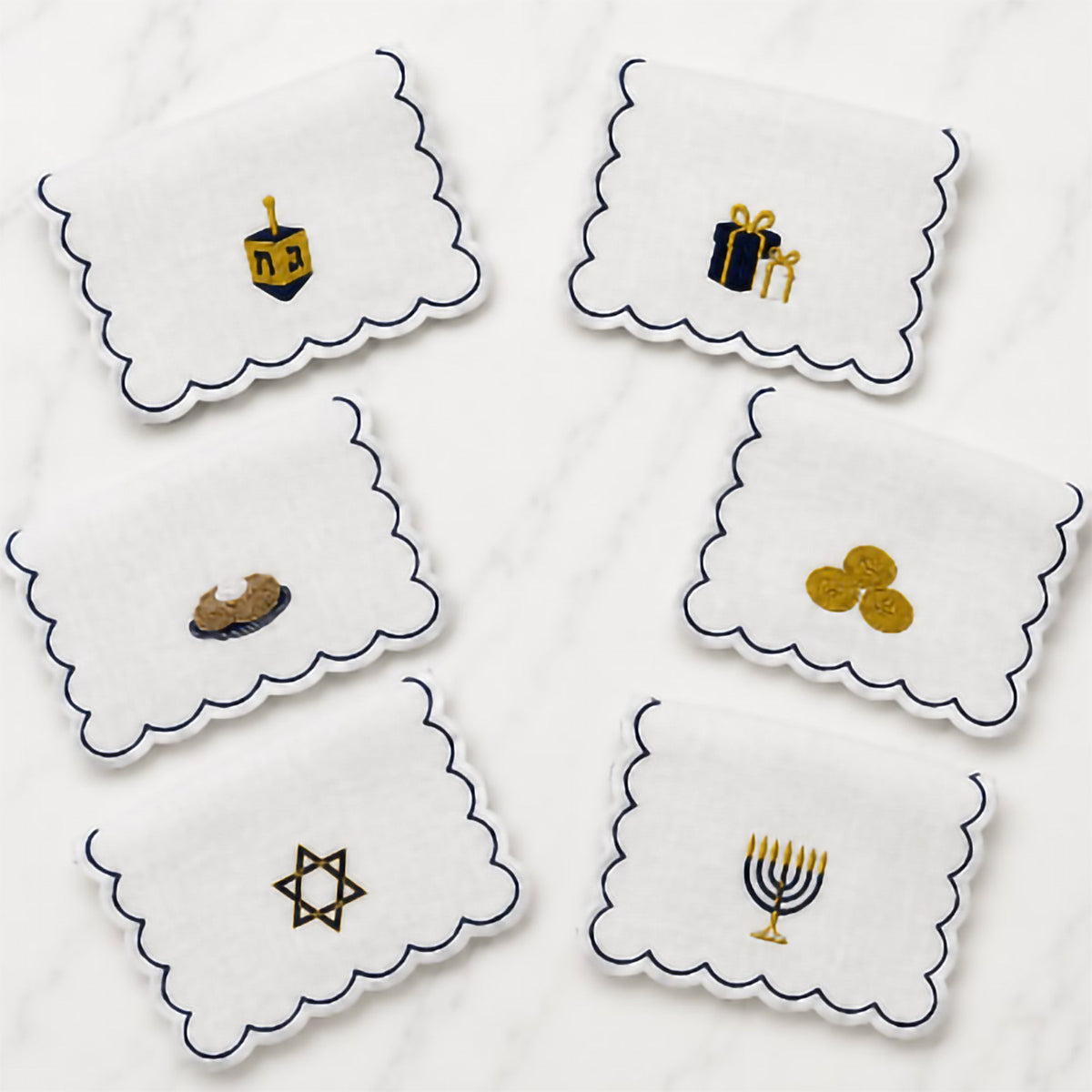 Hanukkah Embroidered Linen Cocktail Napkins, Set of 6