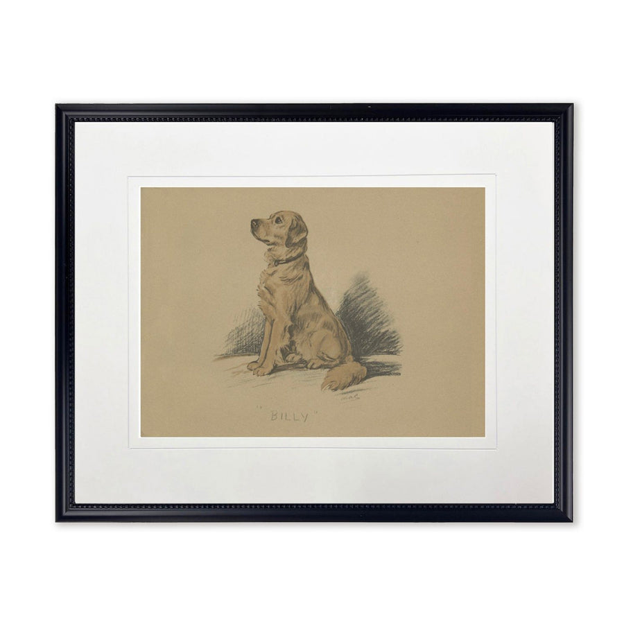Vintage Sitting Dog Art Print in Black Wood Frame (20" x 16")