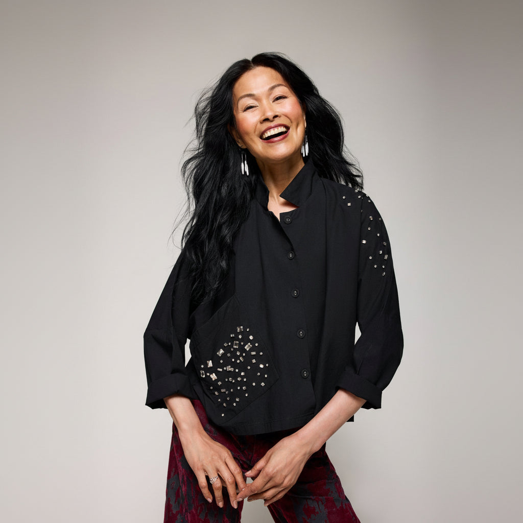 Crop Spangle Shirt - Black