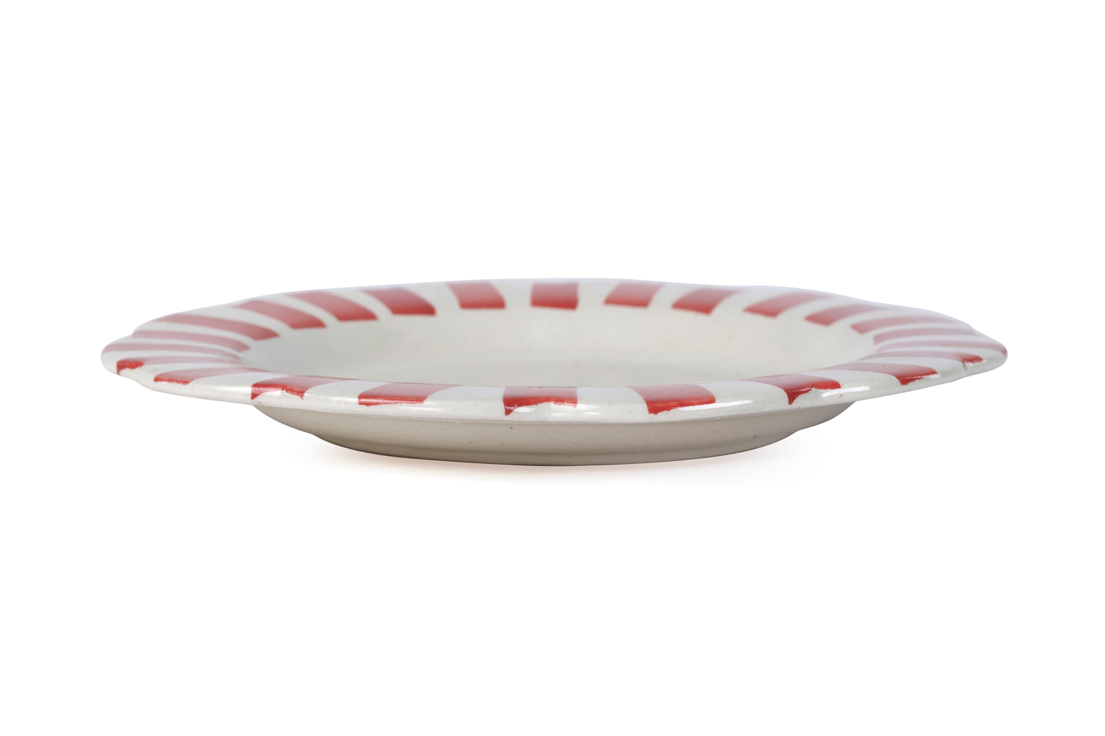 Handmade Ceramic Stripe Dinner Plate, Red 10" Set of 4