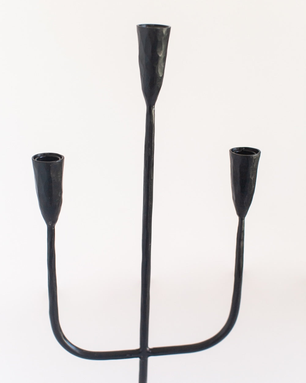 Hand-Forged Iron Three-Taper Candelabra, Black Finish