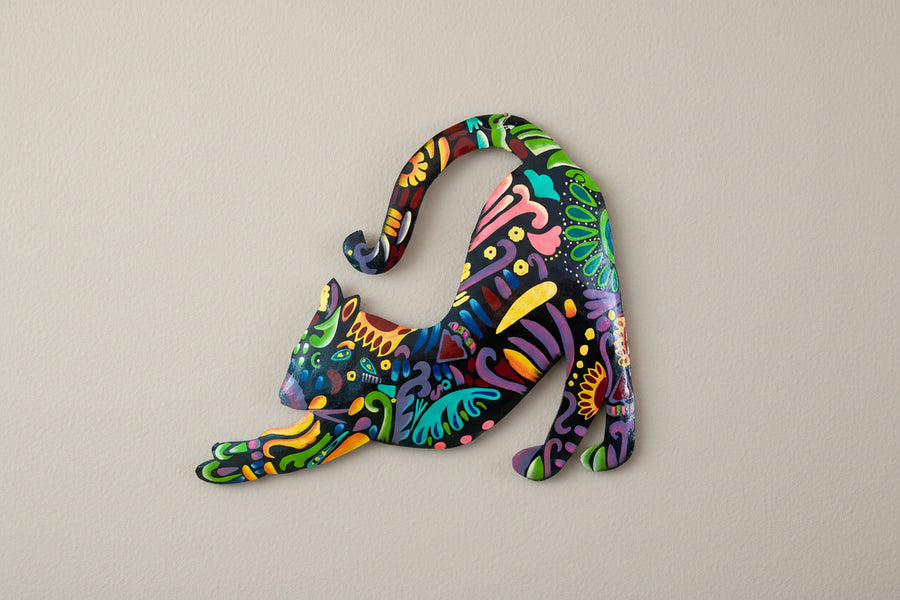Vivid Cat Stretching - Large Metal Wall Art