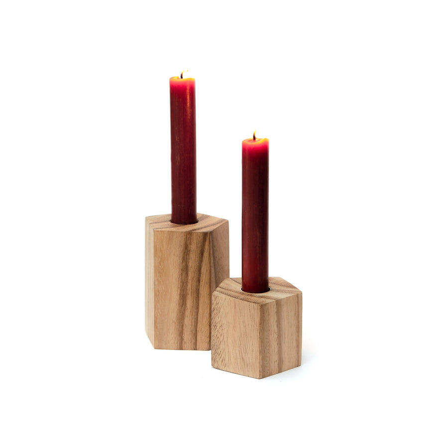 Natural Wood Artisan Reversible Candle Holder, Short - 6cm