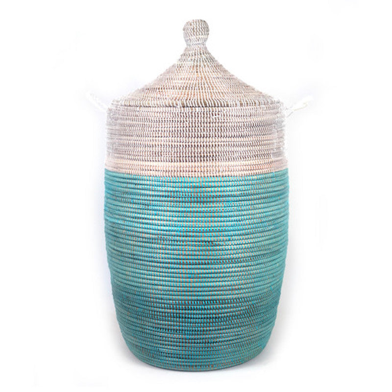 Handwoven Two-Tone Large Basket, Turquoise