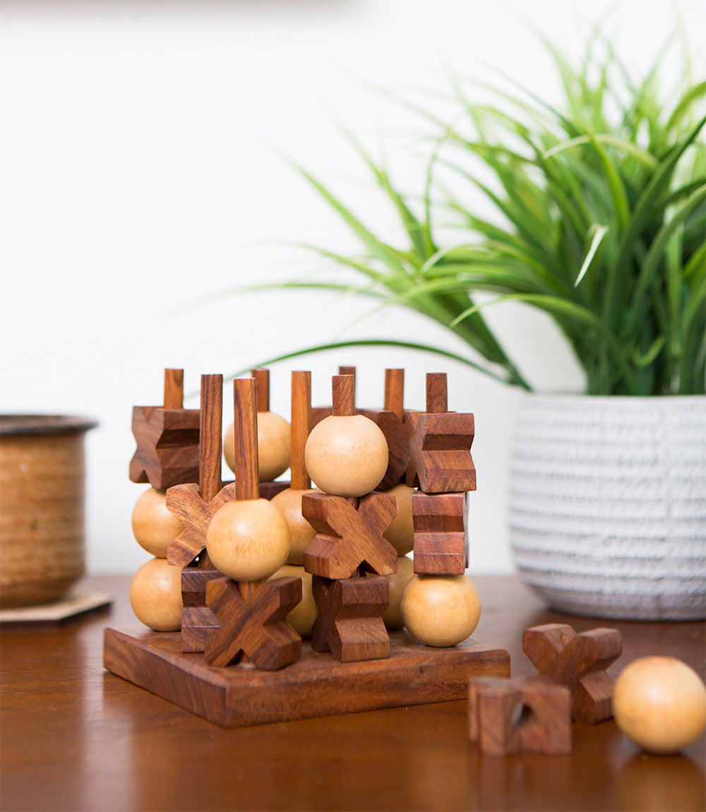 Handcrafted Rosewood 3D Tic Tac Toe Game Set