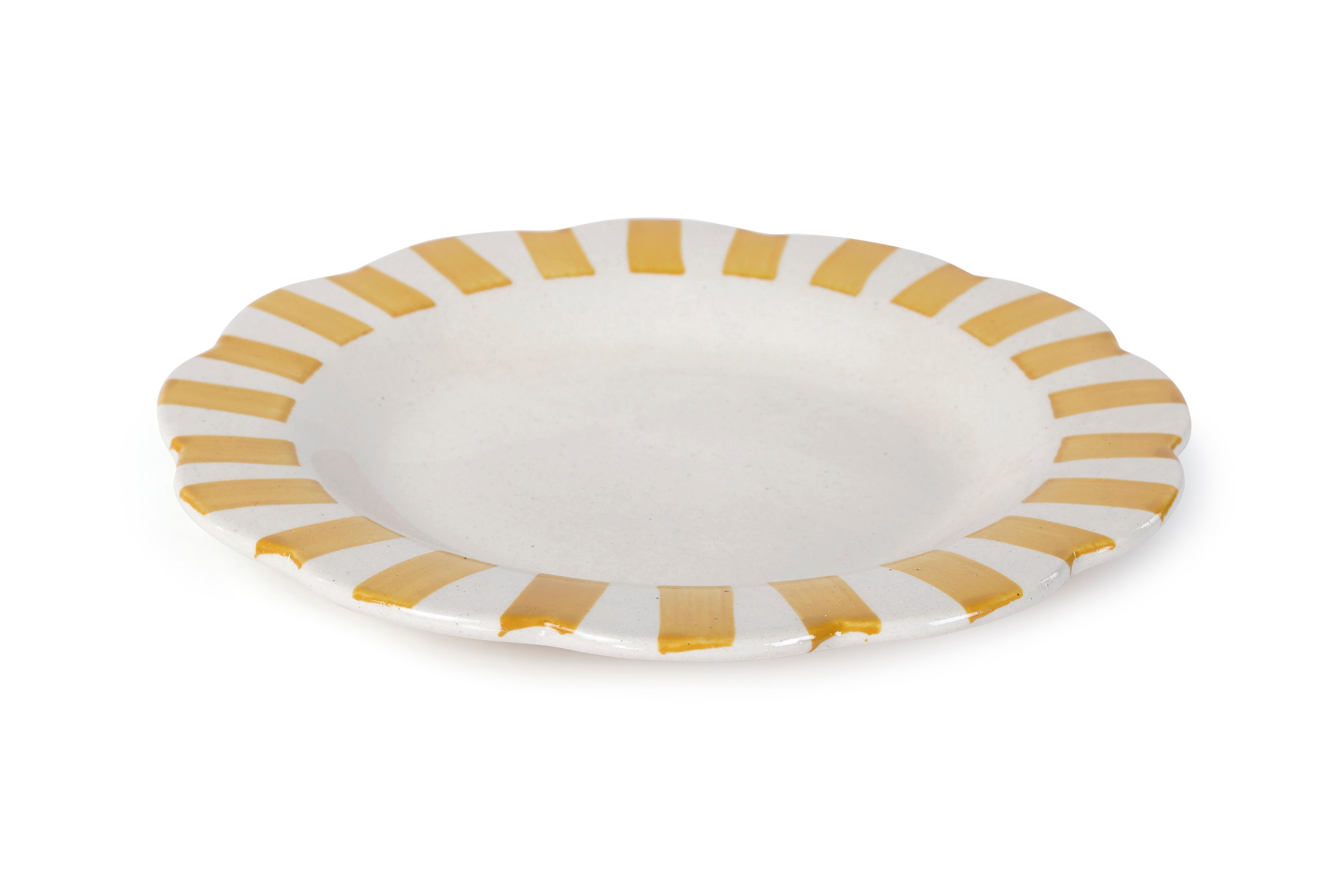 Handmade Ceramic Stripe Dinner Plate, Yellow 10" Set of 4
