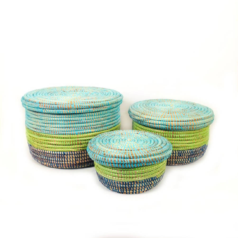 Handwoven Modern Coastal Storage Baskets, Set of 3