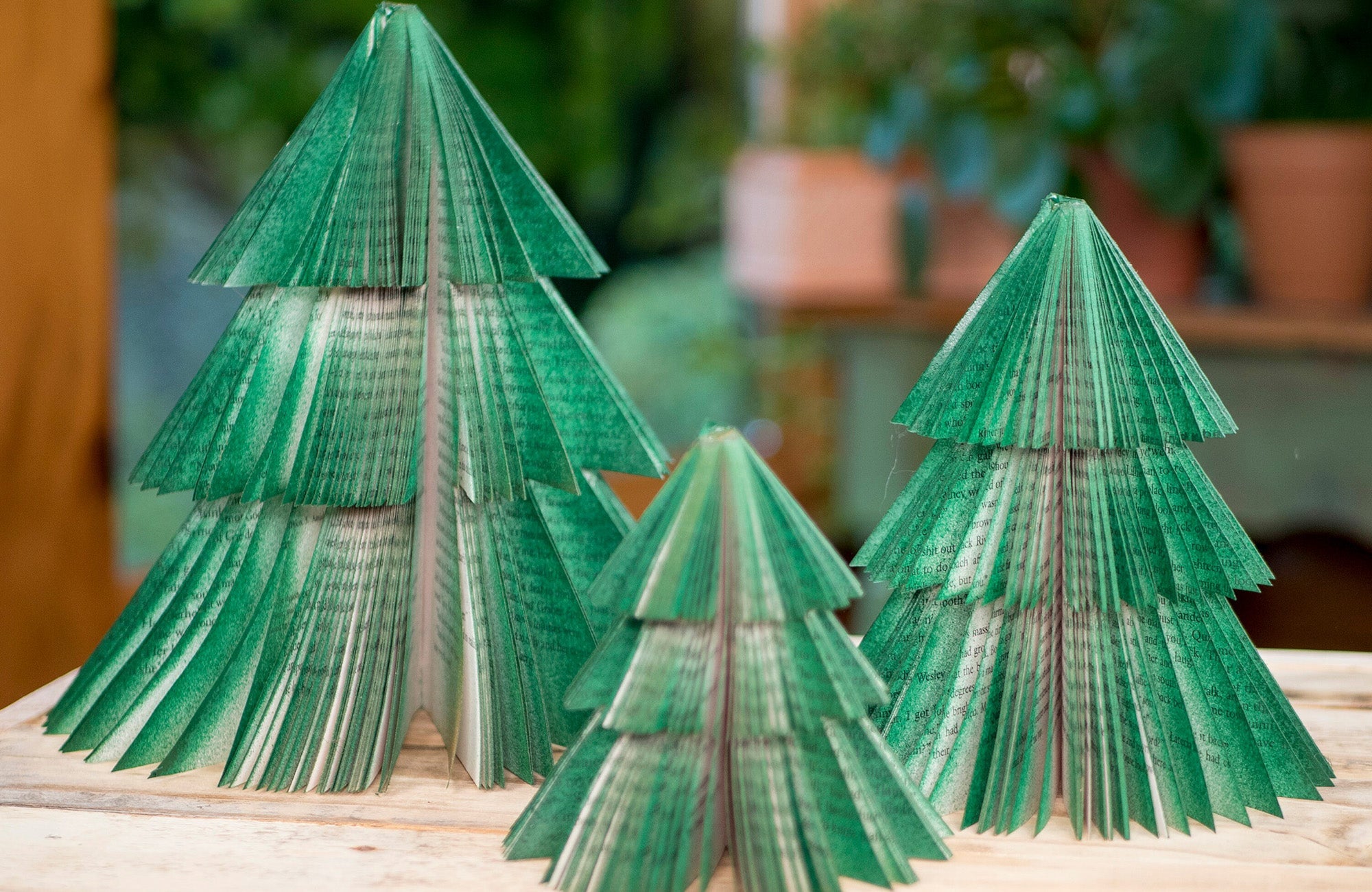 Handmade Book Page Trees, Set of 3