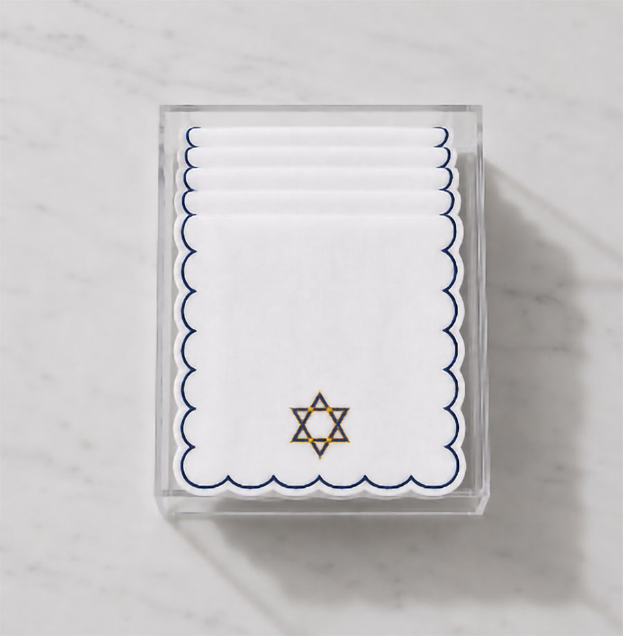 Hanukkah Embroidered Linen Cocktail Napkins, Set of 6