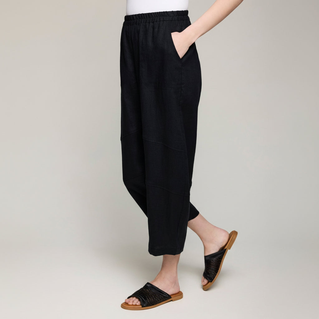 Linen Barrel Leg Pant - Black