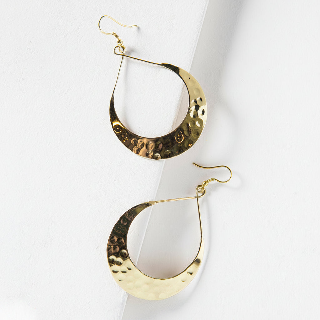 Lunar Crescent Hammered Hoop Earrings