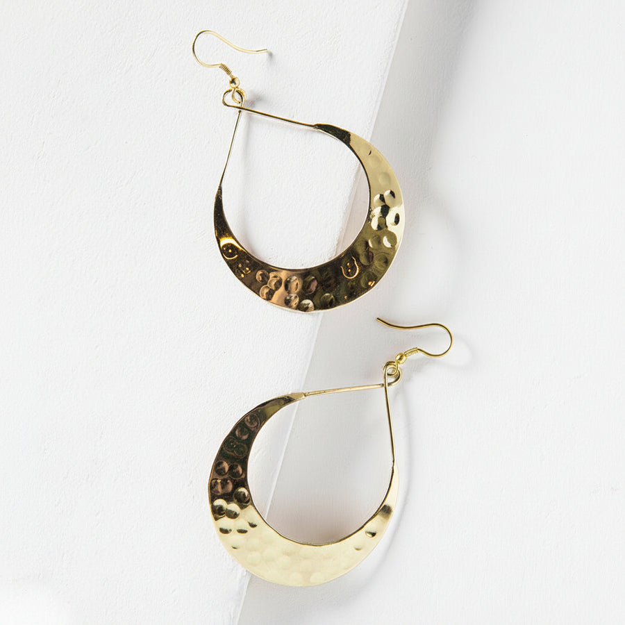 Lunar Crescent Hammered Hoop Earrings