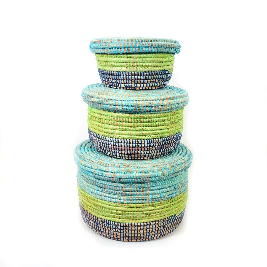 Handwoven Modern Coastal Storage Baskets, Set of 3
