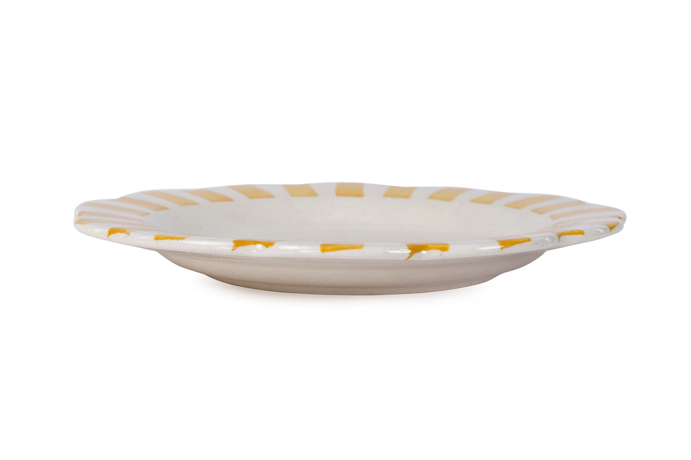 Handmade Ceramic Stripe Dinner Plate, Yellow 10" Set of 4