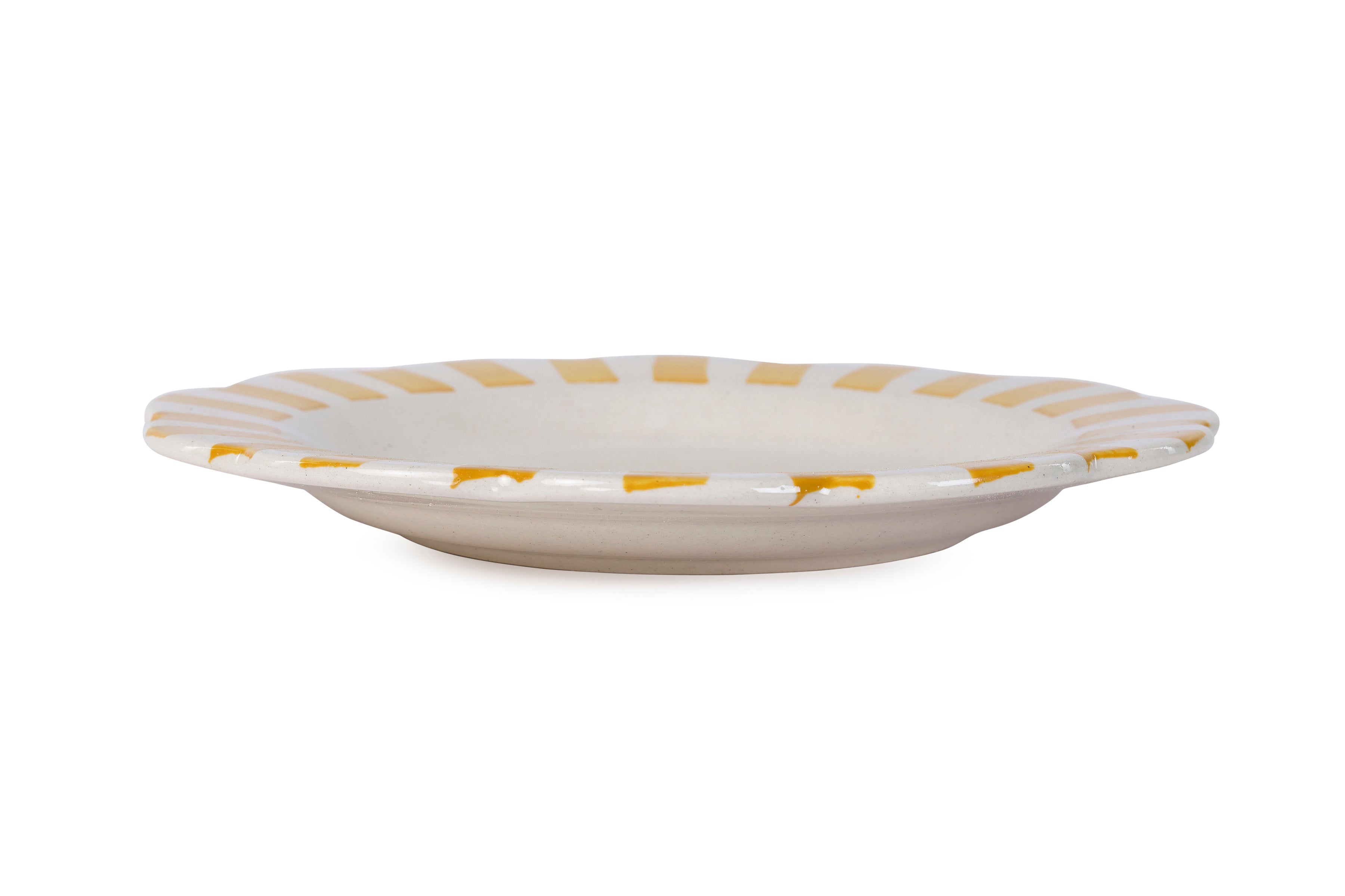 Handmade Ceramic Stripe Dinner Plate, Yellow 10" Set of 4