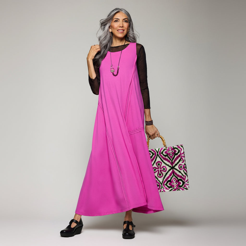 Sleeveless Elemental Dress - Fuschia/Black