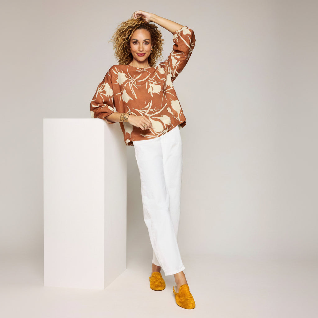 Linen Aria Top - Copper/Ivory
