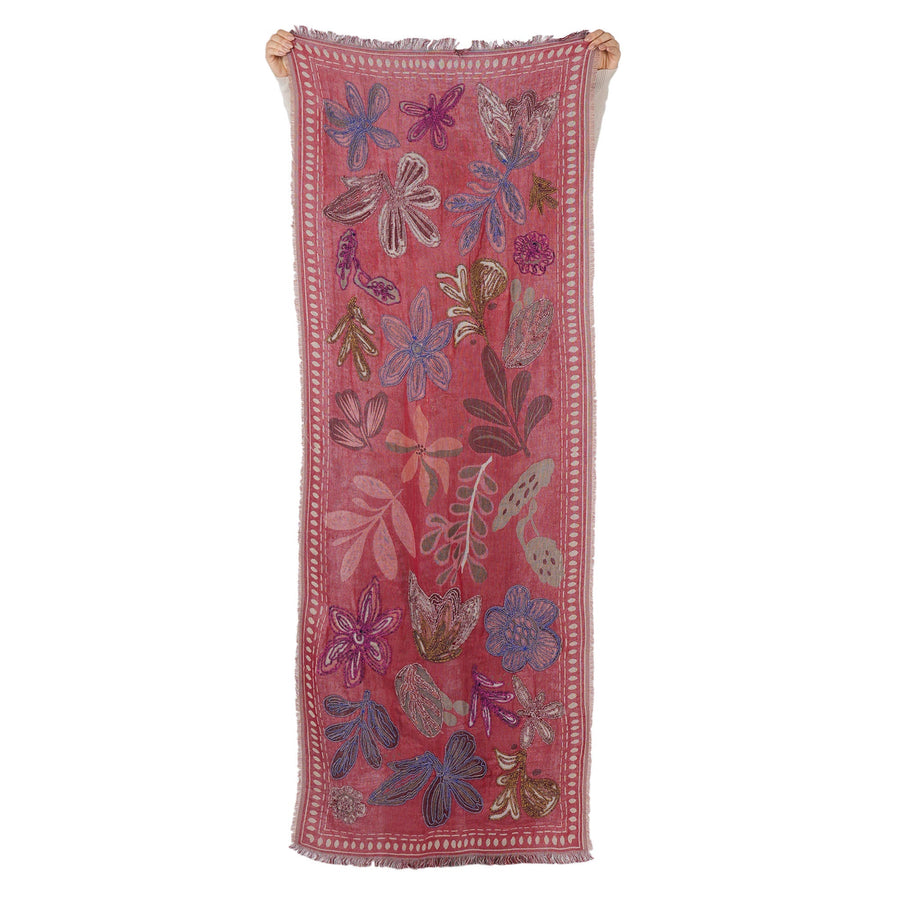 Canyon Petal Embroidered Scarf - Red