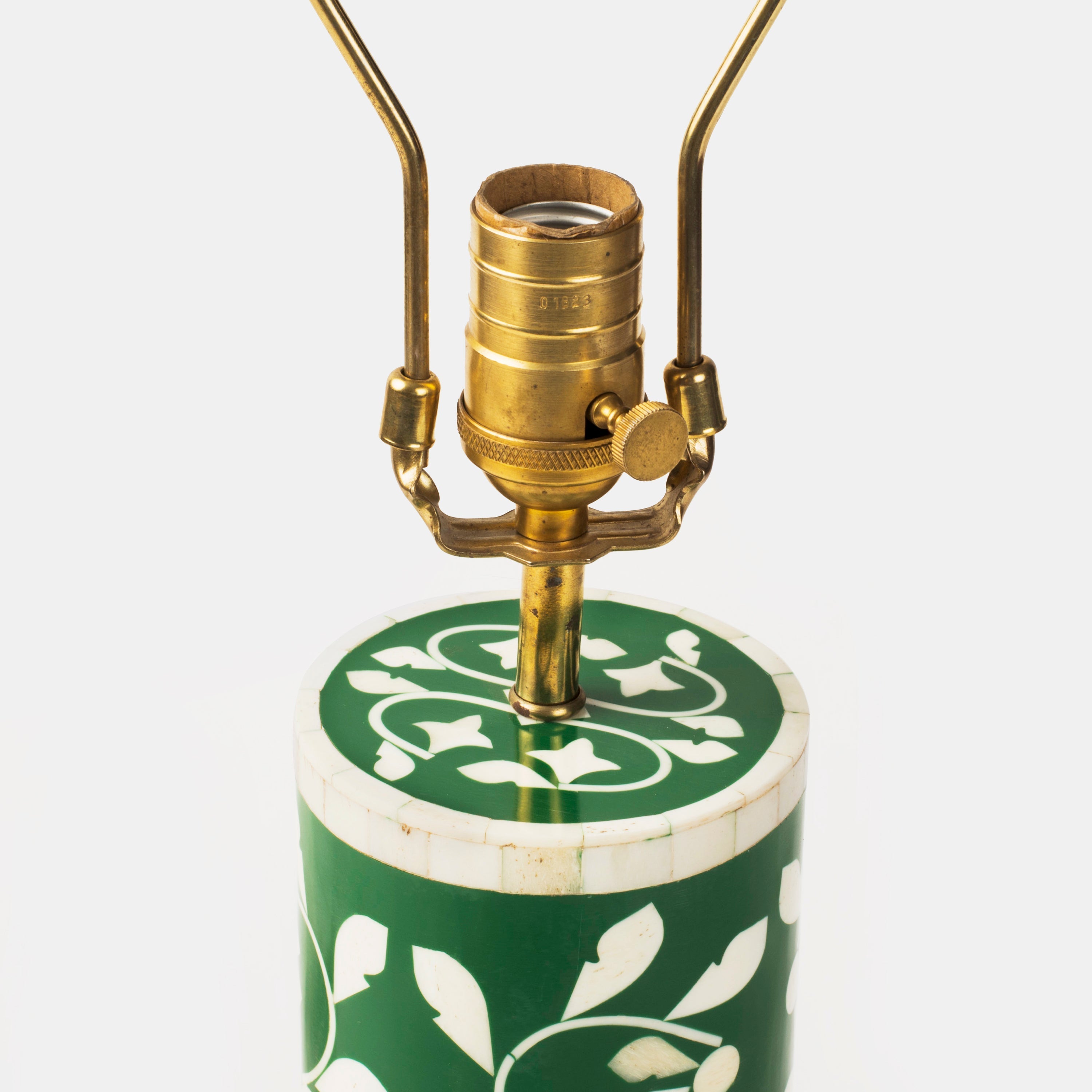 Handcrafted Bone Inlay Lamp Base, Green Floral Vines
