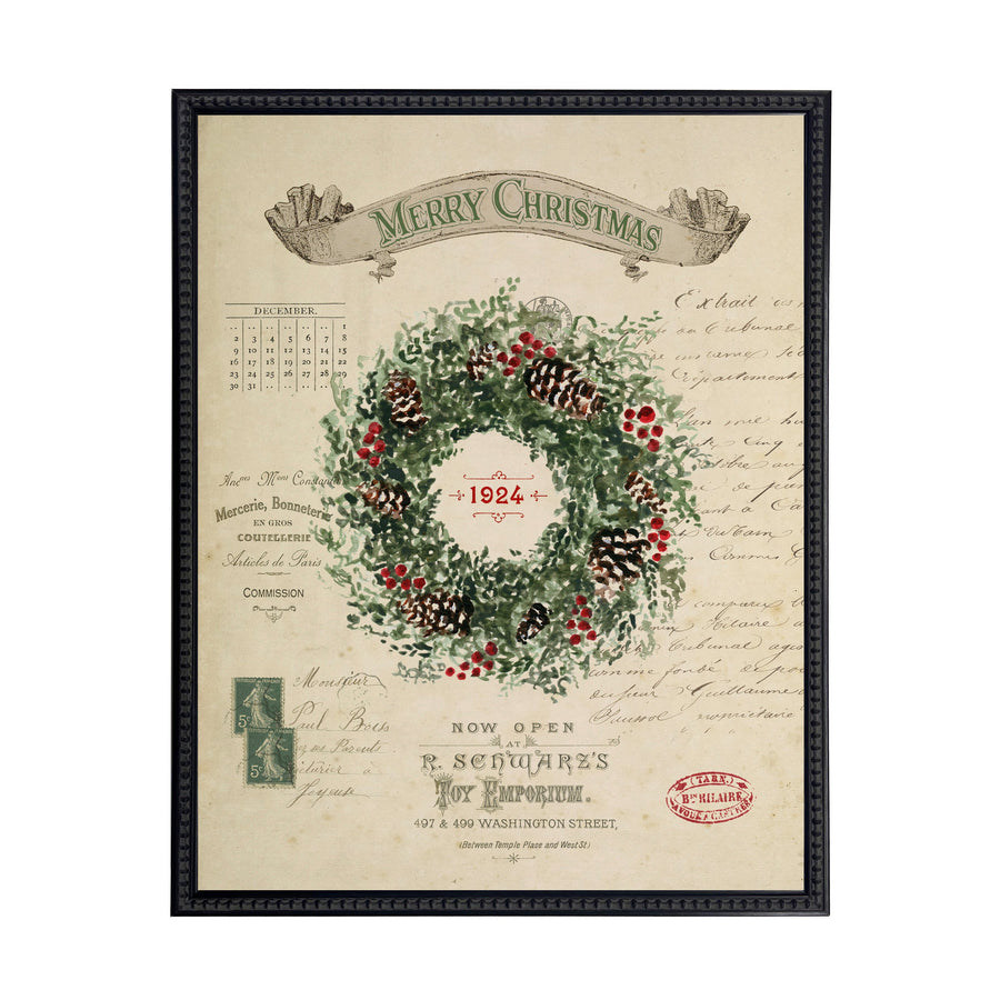 Vintage Painting of a Wreath on a distressed bookplate background (19"x25")