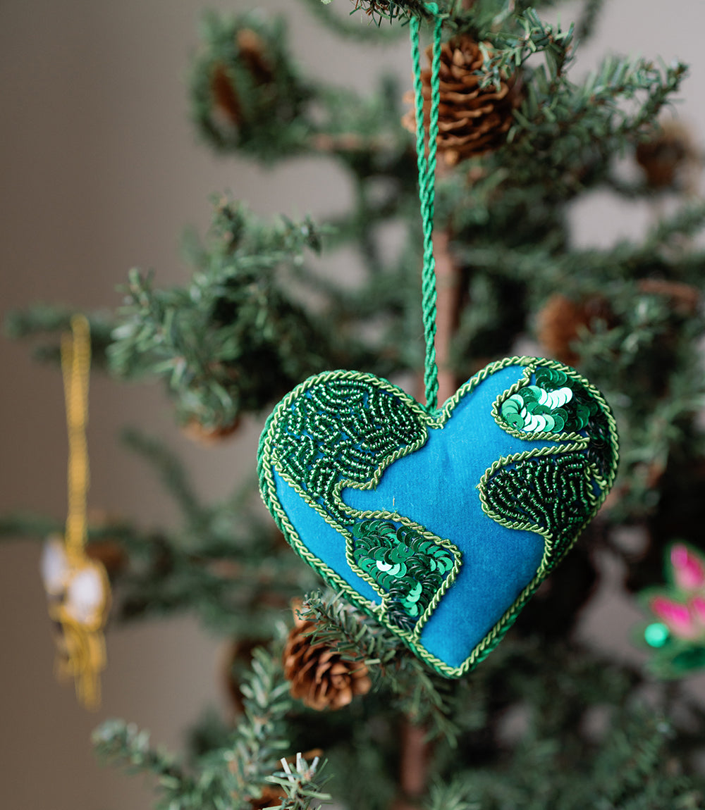 Hand Embroidered Earth Felt Holiday Ornament