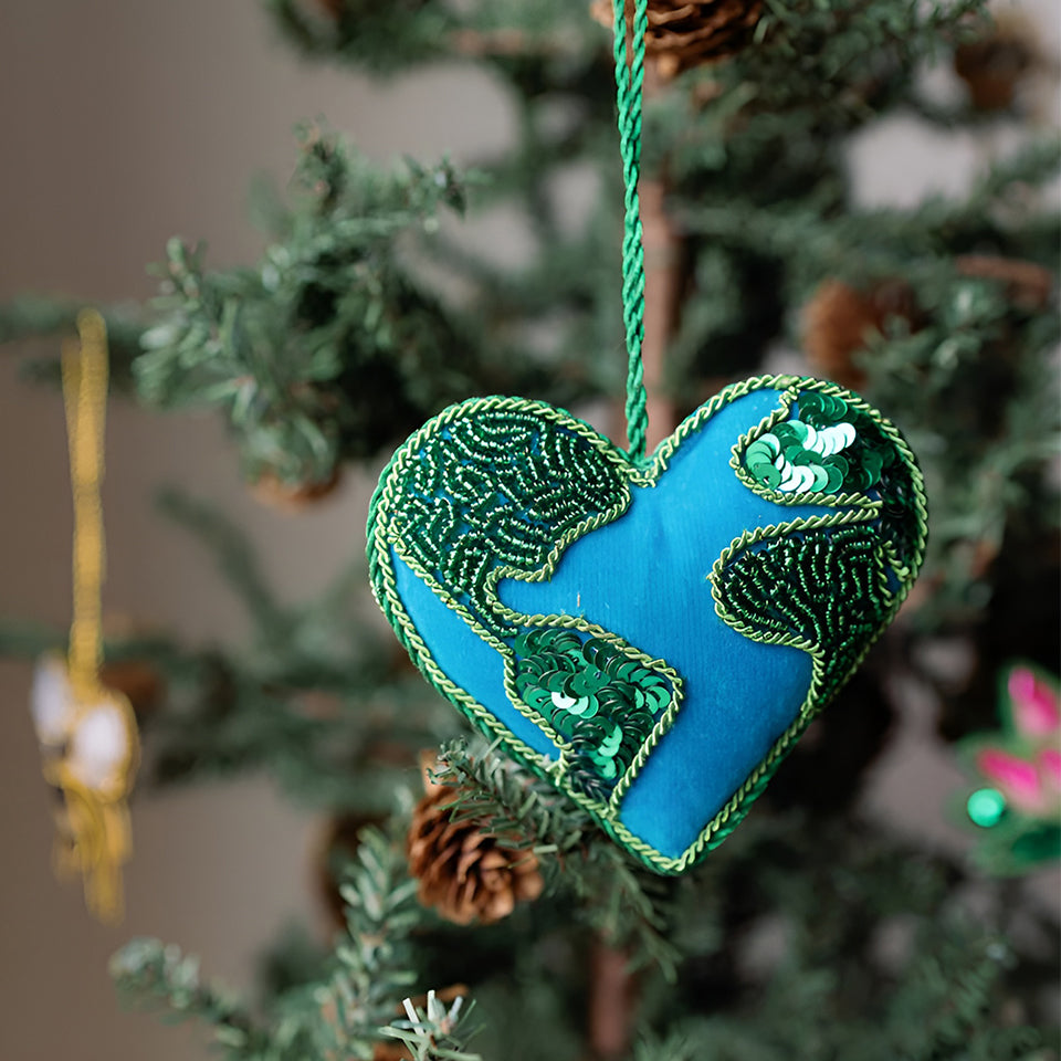 Hand Embroidered Earth Felt Holiday Ornament