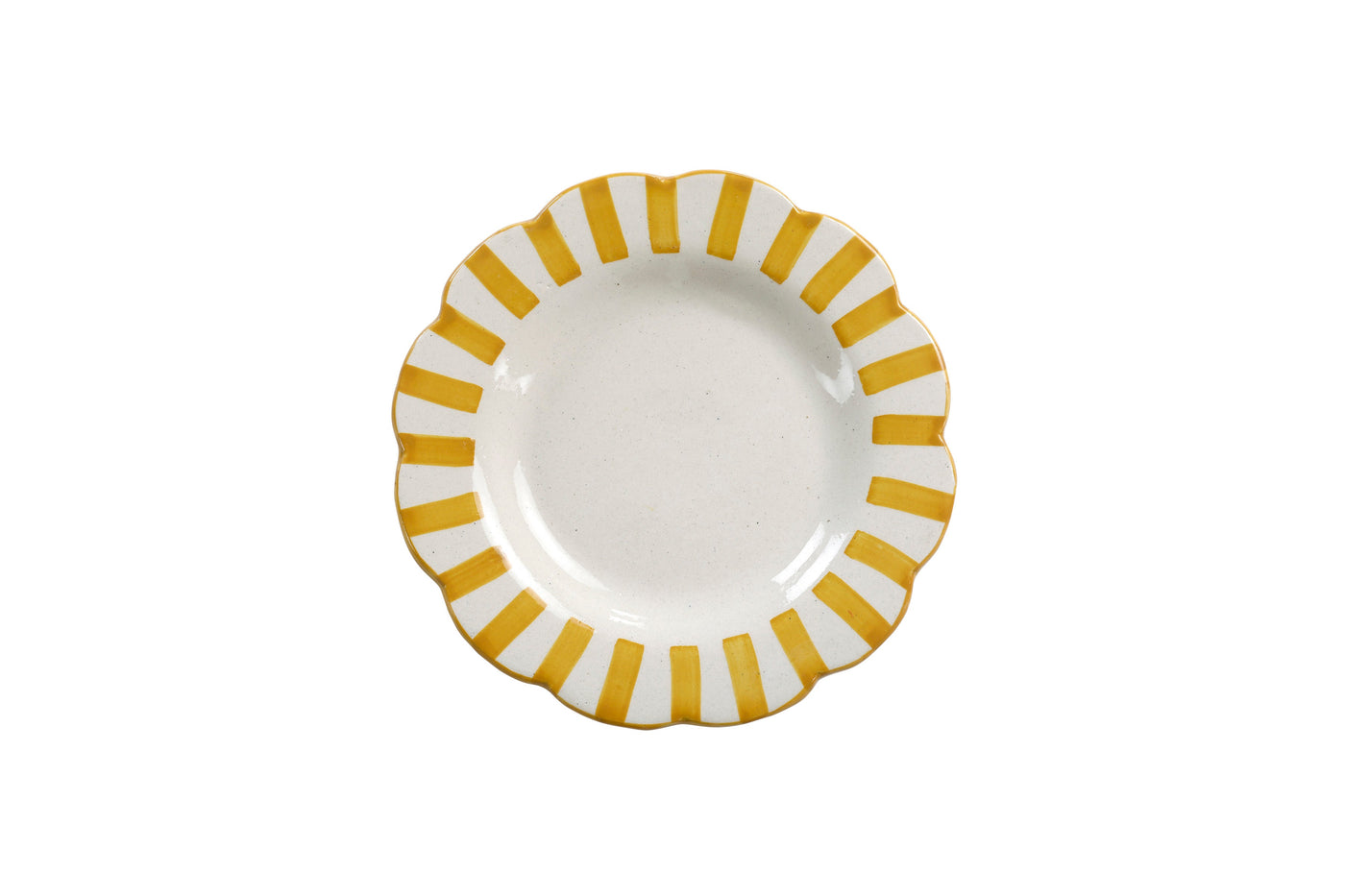 Handmade Ceramic Stripe Salad Plate, Yellow 8.25" Set of 4