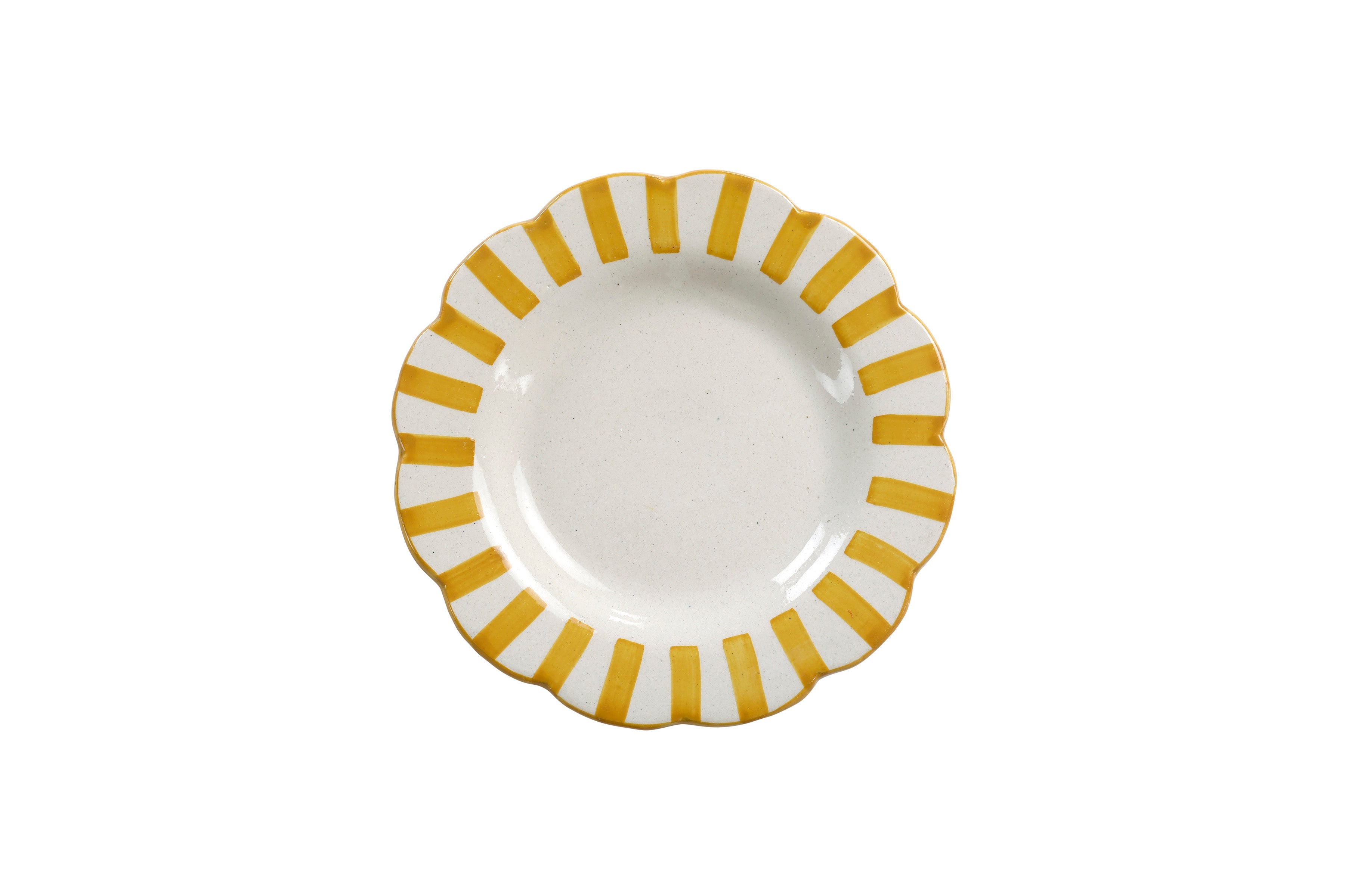 Handmade Ceramic Stripe Salad Plate, Yellow 8.25" Set of 4