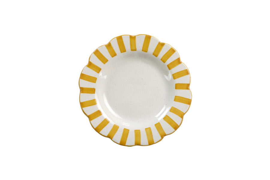 Handmade Ceramic Stripe Salad Plate, Yellow 8.25" Set of 4