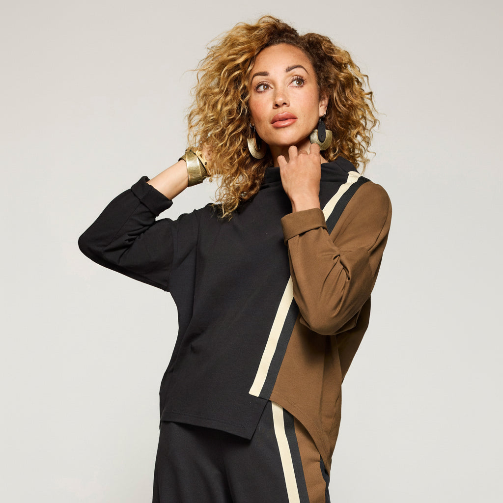 Color Block Racing Top - Black/Latte/Ivory