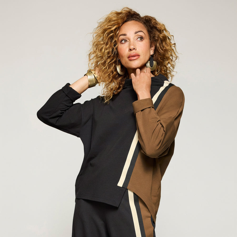 Color Block Racing Top - Black/Latte/Ivory