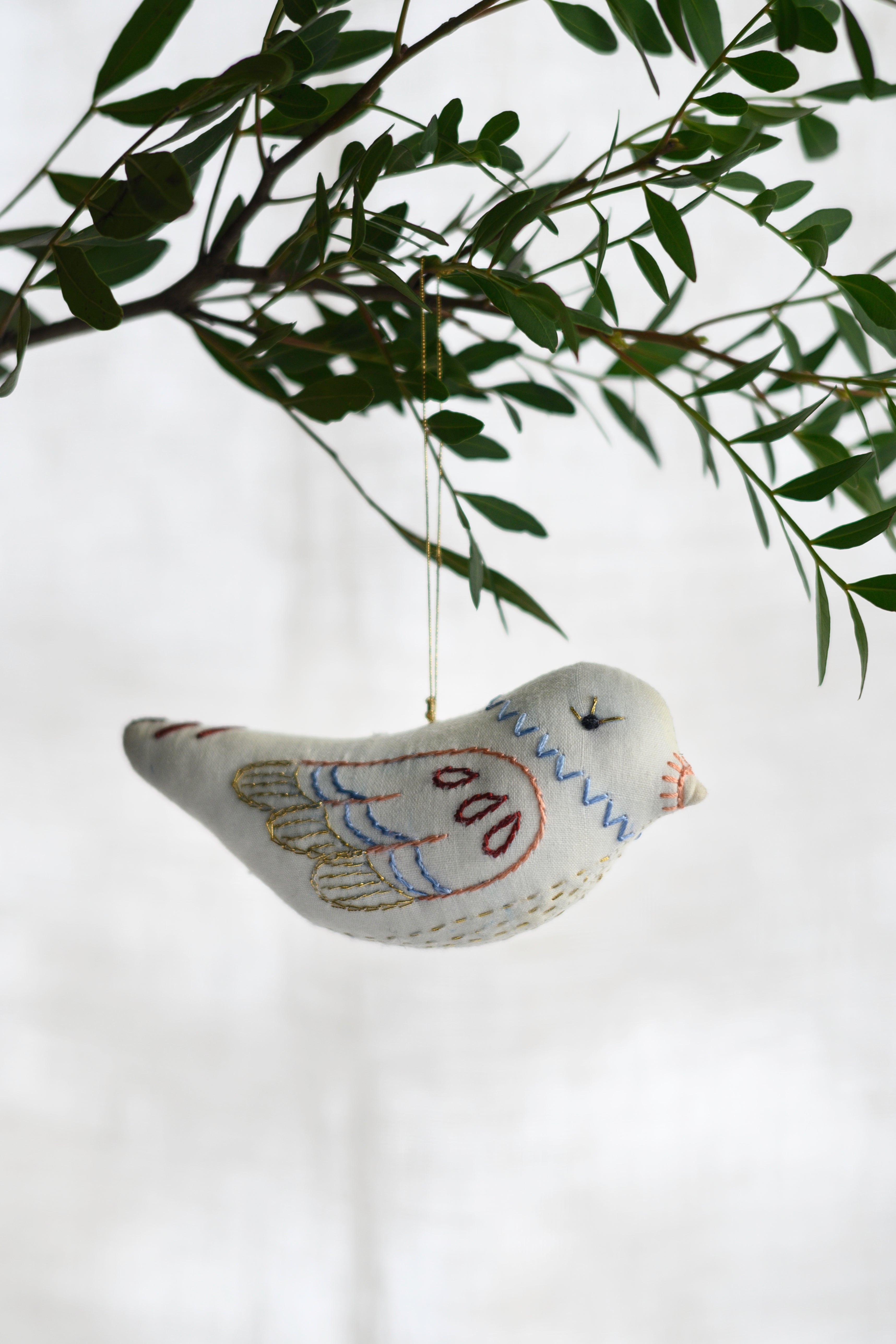 Hand-Embroidered Bird Ornament
