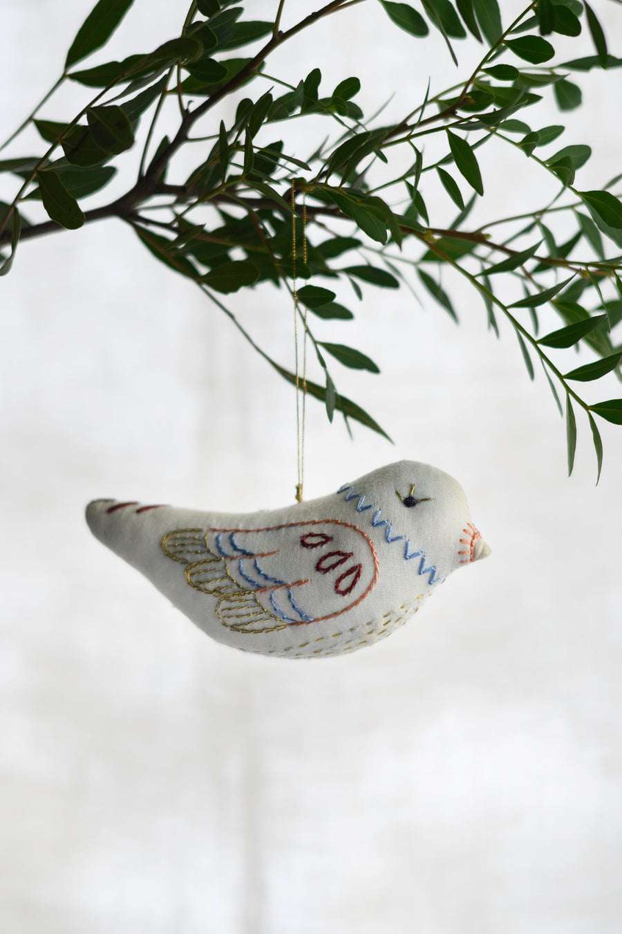 Hand-Embroidered Bird Ornament