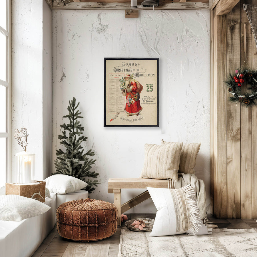 Vintage Painting of Santa on a distressed bookplate background (19"x25")