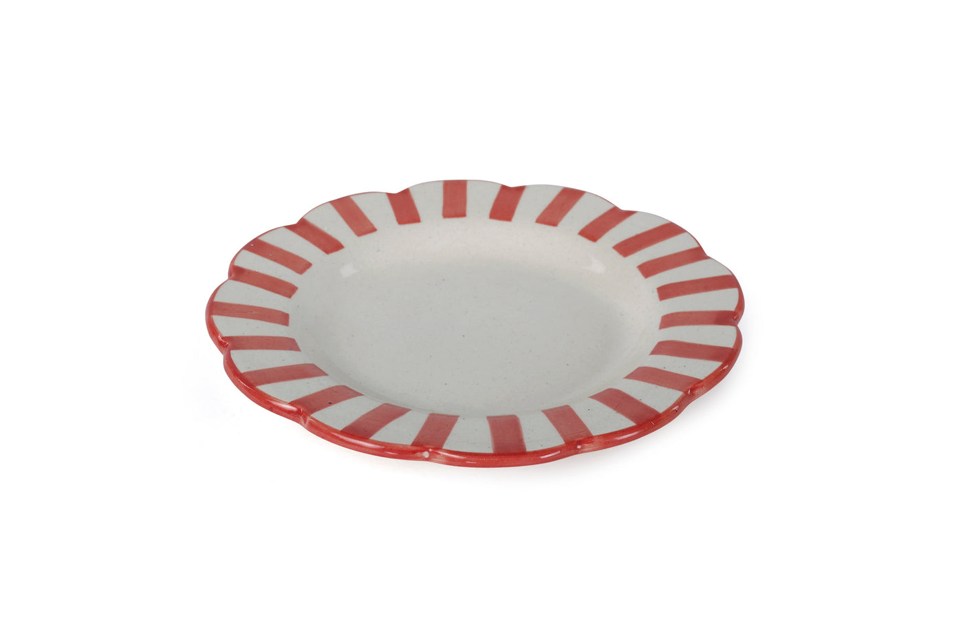 Handmade Ceramic Stripe Salad Plate, Red 8.25" Set of 4