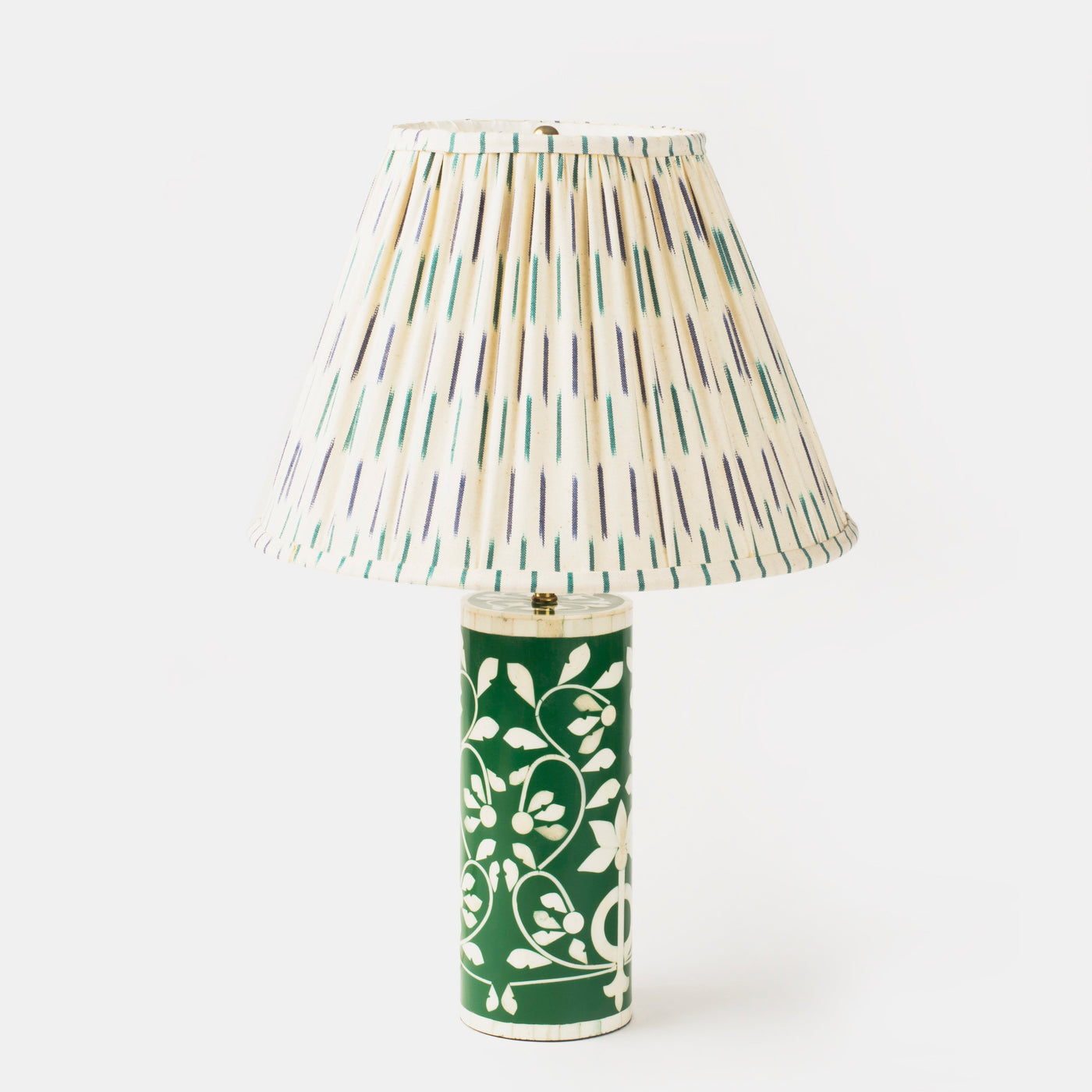 Handcrafted Bone Inlay Lamp Base, Green Floral Vines