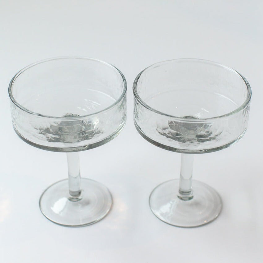 Handblown Hammered Recycled Glass Coupe, Clear Set of 4