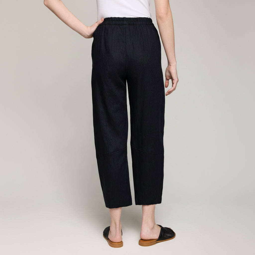 Linen Barrel Leg Pant - Black