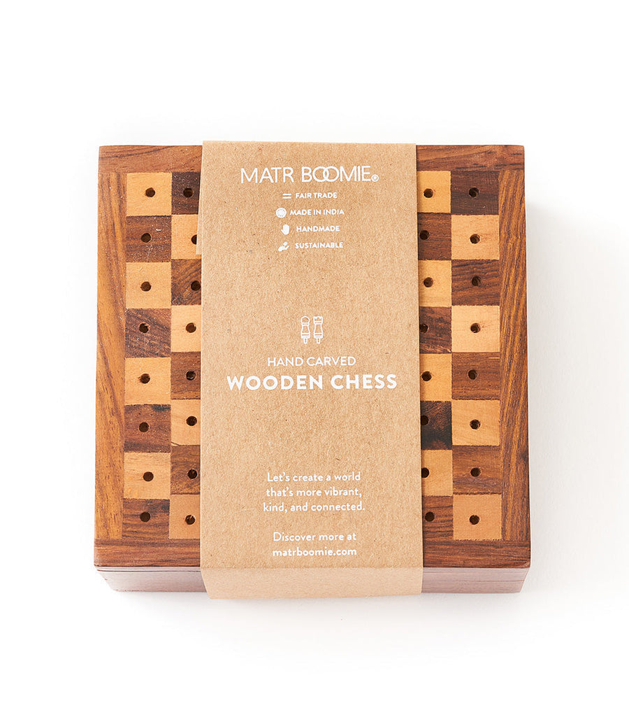Handcrafted Rosewood Travel Chess Game - Wood Pegs