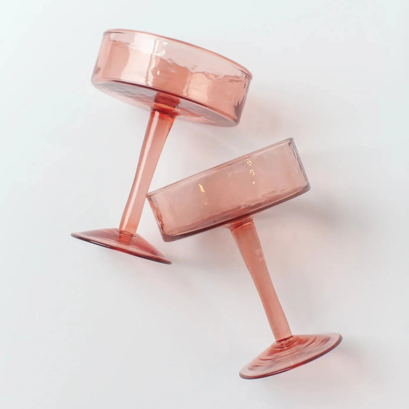 Handblown Hammered Recycled Glass Coupe, Blush Set of 4