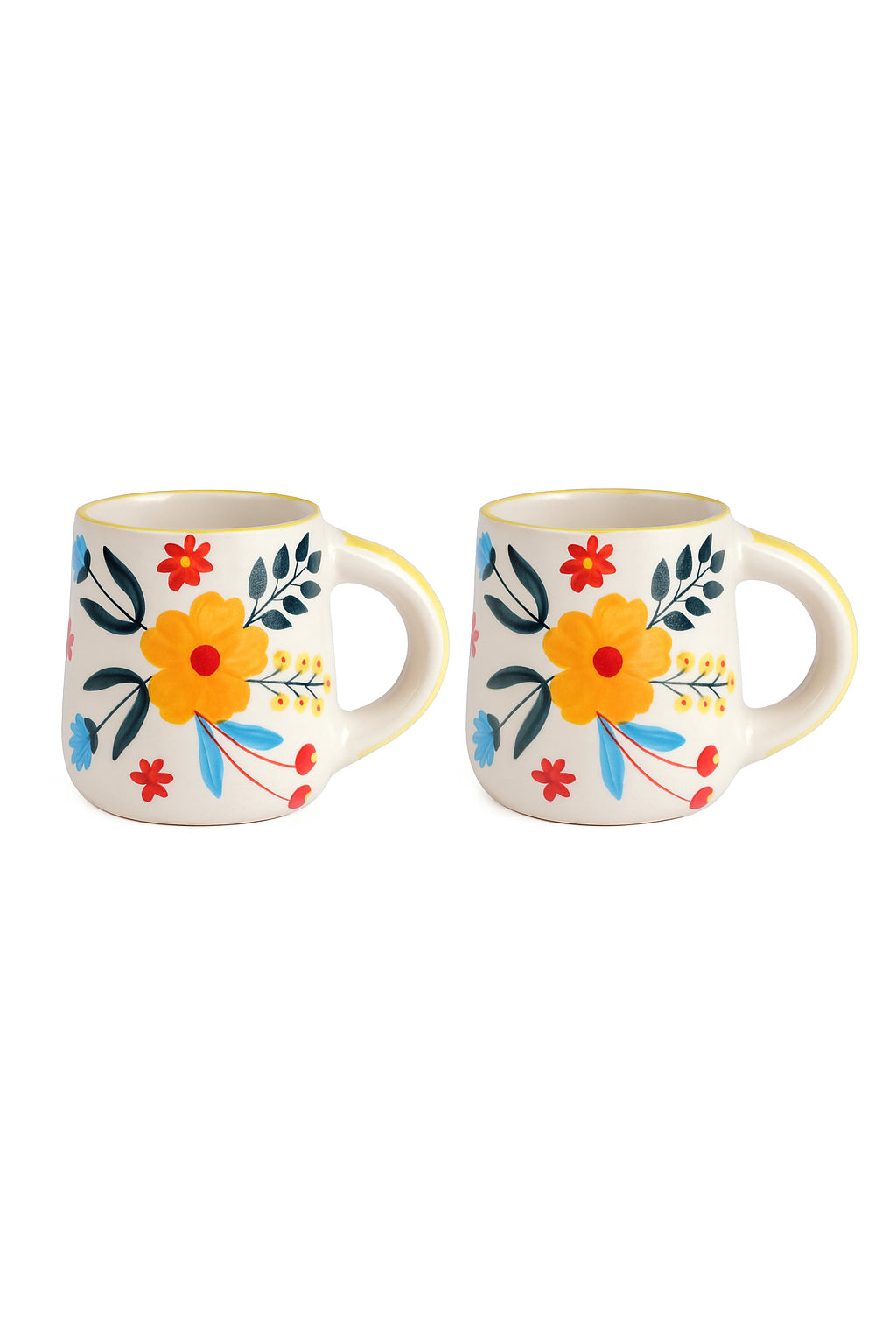 Handmade Ceramic Floral Coffee & Tea Mug Set of 2