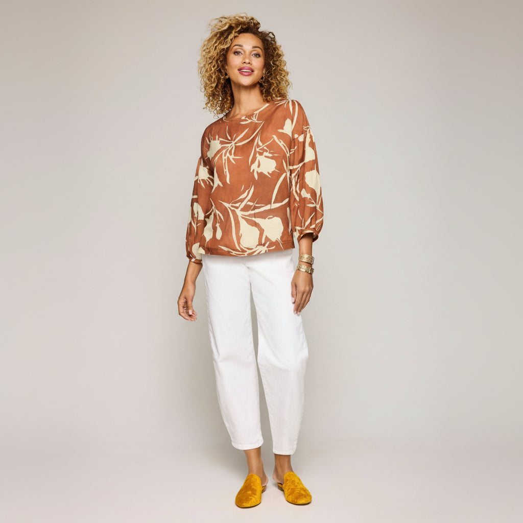 Linen Aria Top - Copper/Ivory