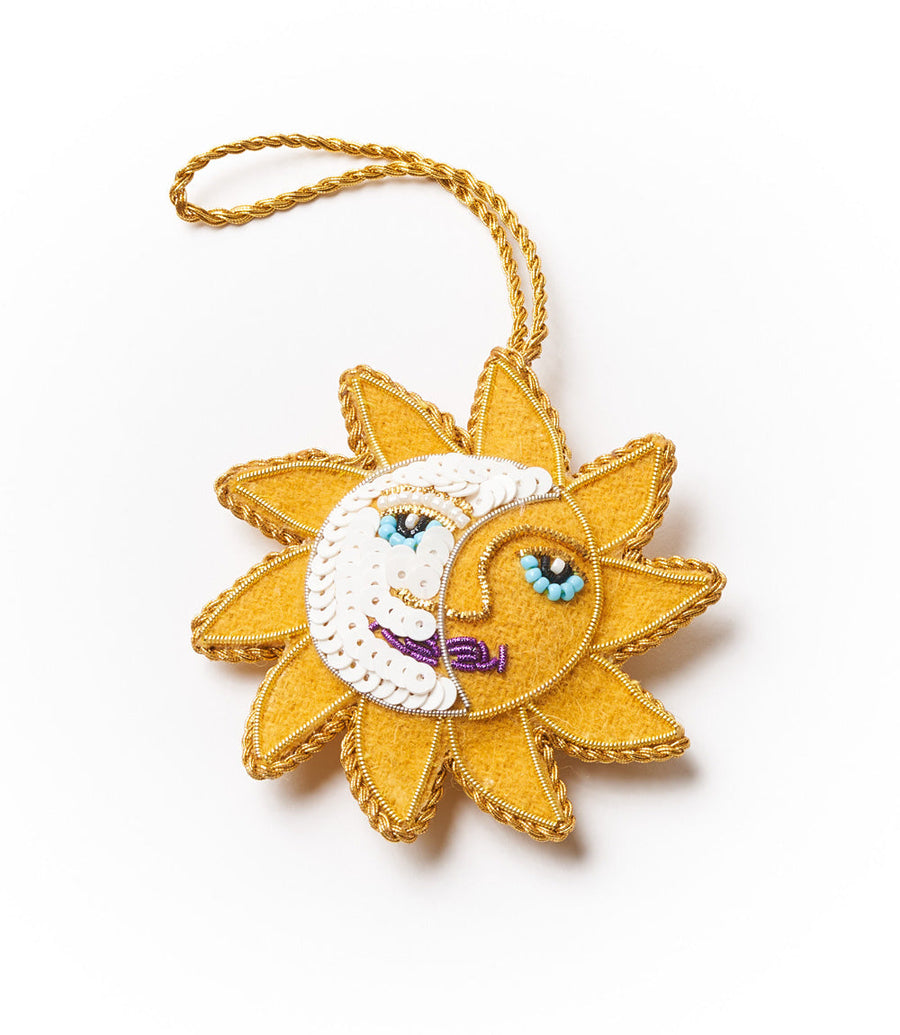 Hand Embroidered Sun & Moon Felt Holiday Ornament