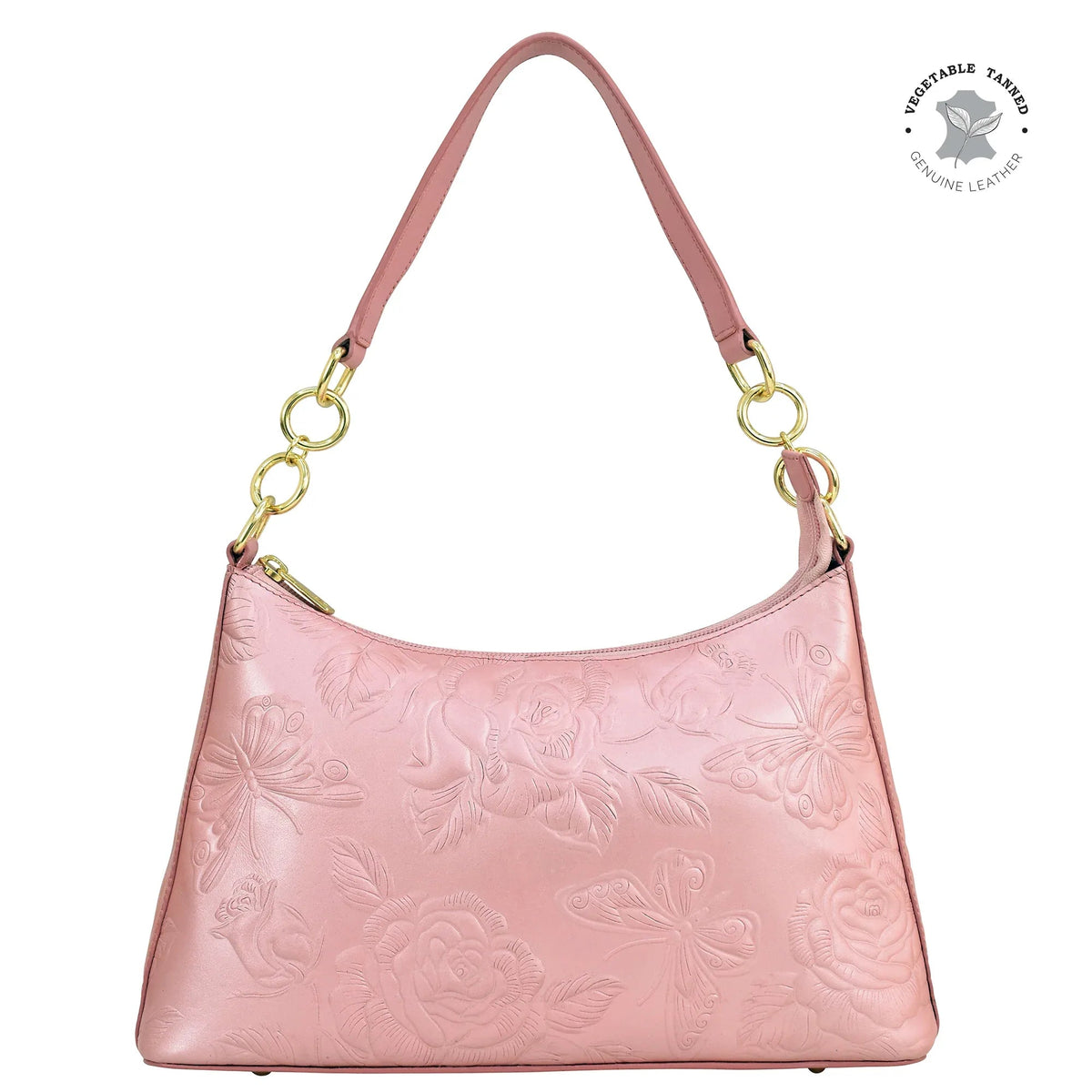 Rose Garden Pearl Pink Leather Hobo Bag