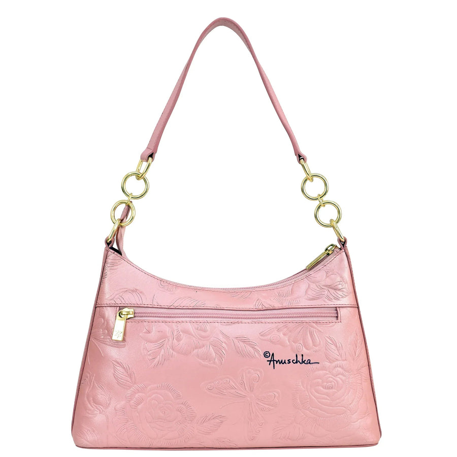 Rose Garden Pearl Pink Leather Hobo Bag
